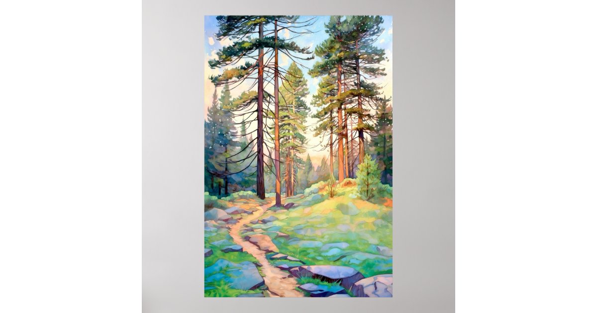 Serene Pine Forest Watercolor Art Print | Zazzle
