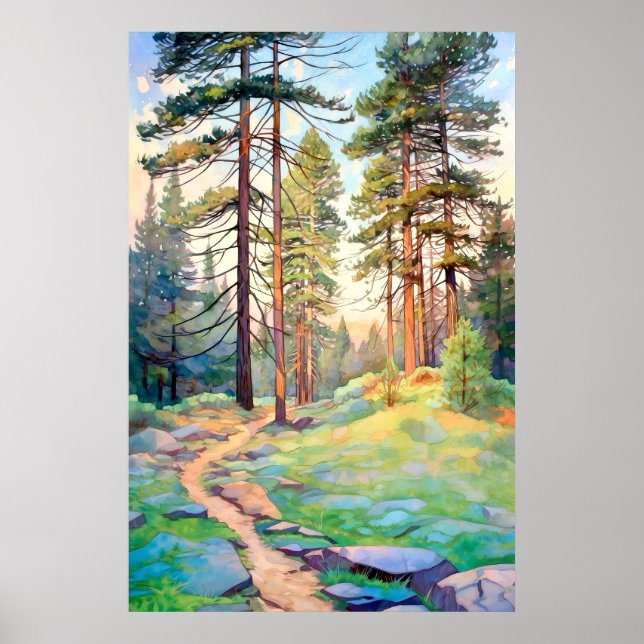 Serene Pine Forest Watercolor Art Print  (Front)
