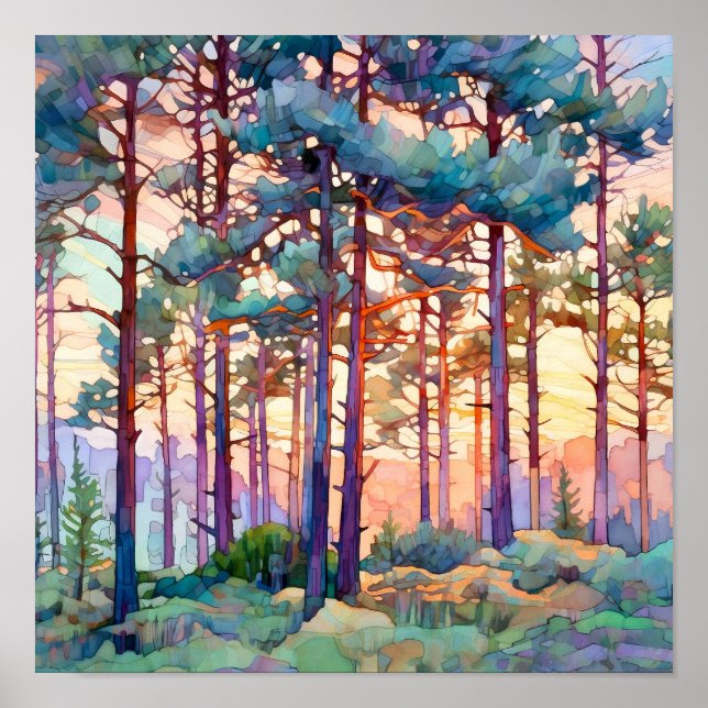 Serene Pine Forest Watercolor Print  (Front)