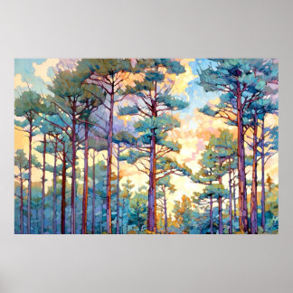 Serene Pine Forest Watercolor Print