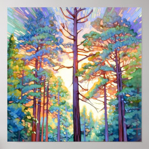 Serene Pine Forest Watercolor Print