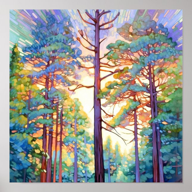 Serene Pine Forest Watercolor Print  (Front)
