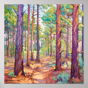 Serene Pine Forest Watercolor Print