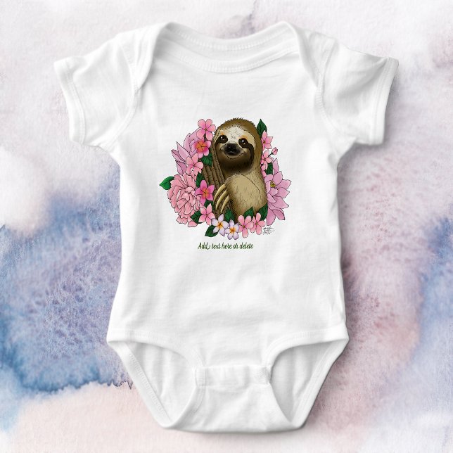 Serene Pink Lighthearted Sloth Floral Baby Bodysuit (Creator Uploaded)