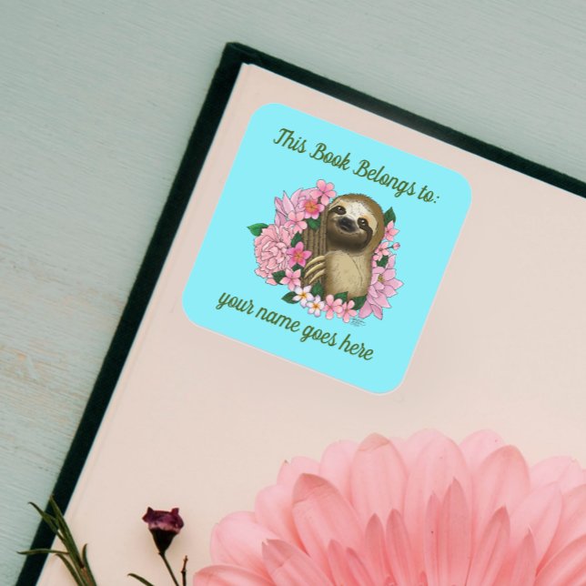 Serene Pink Lighthearted Sloth Floral Bookplate (Creator Uploaded)