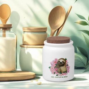 Serene Pink Lighthearted Sloth Floral Candy Jar