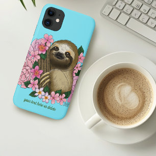 Serene Pink Lighthearted Sloth Floral iPhone 11 Case