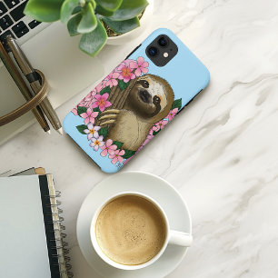 Serene Pink Lighthearted Sloth Floral iPhone 11 Case