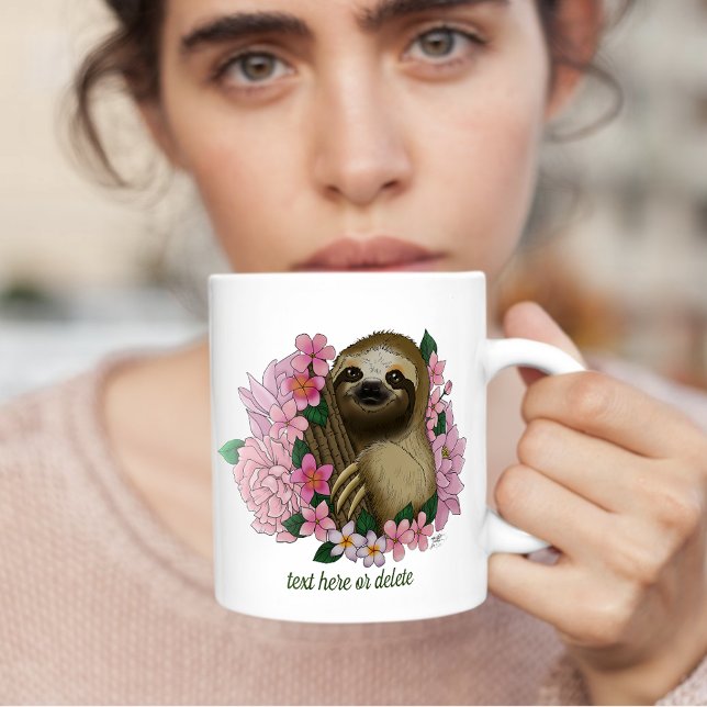 Serene Pink Lighthearted Sloth Floral Coffee Mug (Creator Uploaded)