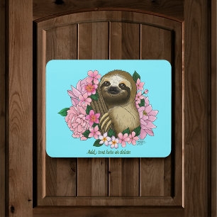 Serene Pink Lighthearted Sloth Floral Door Sign