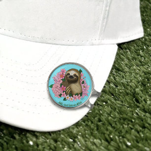 Serene Pink Lighthearted Sloth Floral Golf Hat Clip