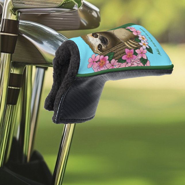 Serene Pink Lighthearted Sloth Floral Golf Head Cover (Creator Uploaded)