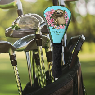 Serene Pink Lighthearted Sloth Floral Golf Head Cover