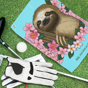 Serene Pink Lighthearted Sloth Floral Golf Towel