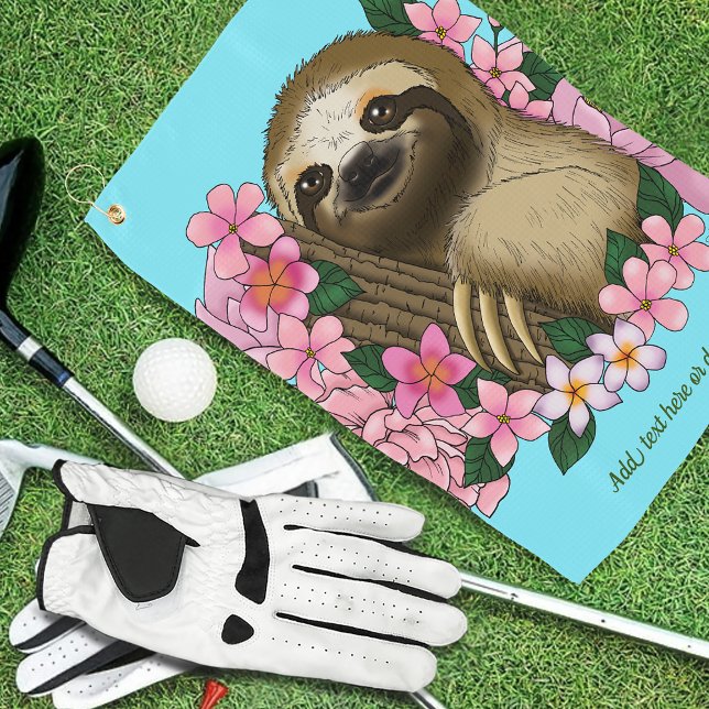 Serene Pink Lighthearted Sloth Floral Golf Towel (Creator Uploaded)