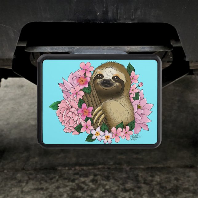 Serene Pink Lighthearted Sloth Floral Hitch Cover (Creator Uploaded)