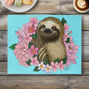 Serene Pink Lighthearted Sloth Floral Jigsaw Puzzle