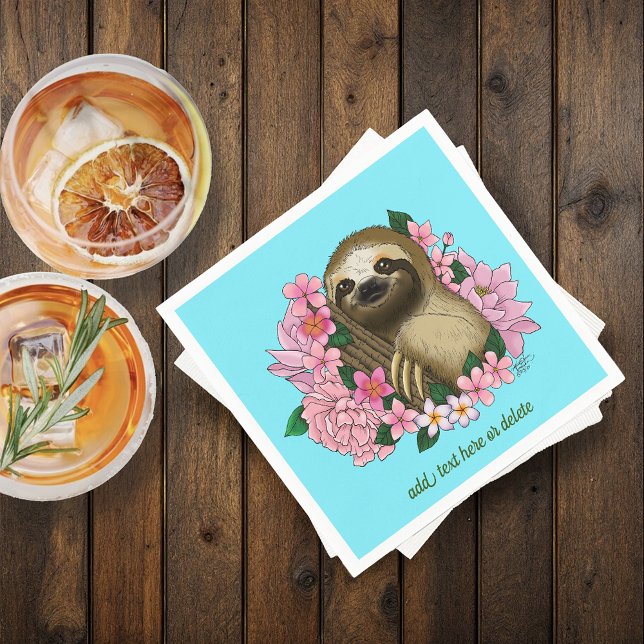 Serene Pink Lighthearted Sloth Floral Napkins (Creator Uploaded)