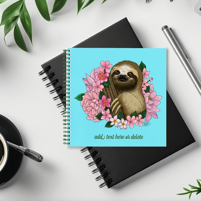 Serene Pink Lighthearted Sloth Floral Notebook (Creator Uploaded)