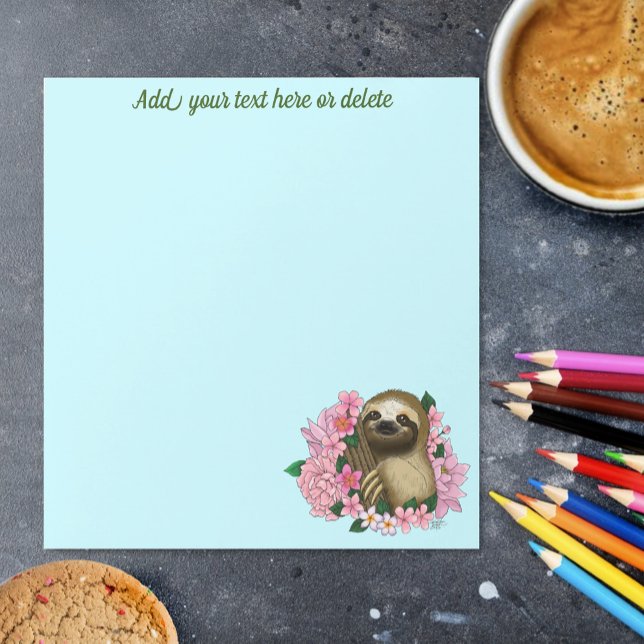 Serene Pink Lighthearted Sloth Floral Notepad (Creator Uploaded)