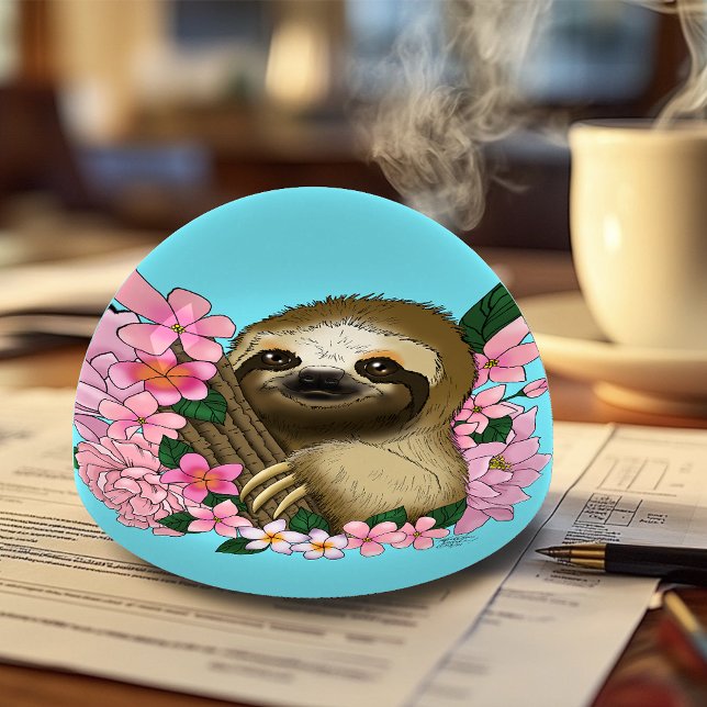 Serene Pink Lighthearted Sloth Floral Paperweight (Creator Uploaded)