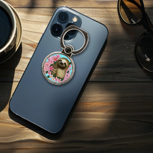 Serene Pink Lighthearted Sloth Floral Phone Ring Stand