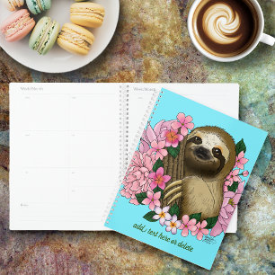 Serene Pink Lighthearted Sloth Floral Planner