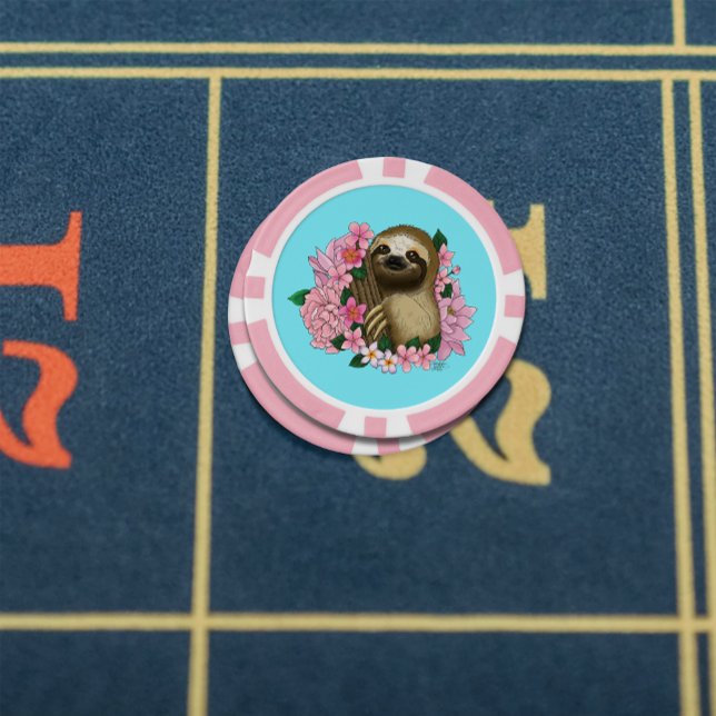 Serene Pink Lighthearted Sloth Floral Poker Chips (Creator Uploaded)