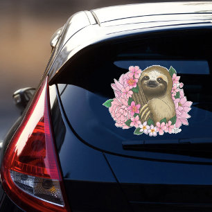Serene Pink Lighthearted Sloth Floral Sticker