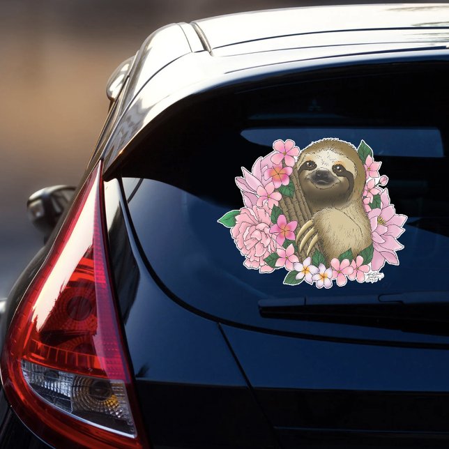 Serene Pink Lighthearted Sloth Floral Sticker (Creator Uploaded)