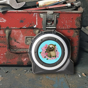Serene Pink Lighthearted Sloth Floral Tape Measure