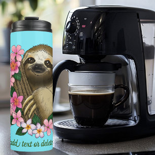 Serene Pink Lighthearted Sloth Floral Thermal Tumbler