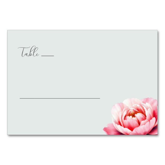 Serene Pink Minimalist Peony Table Number (Front)