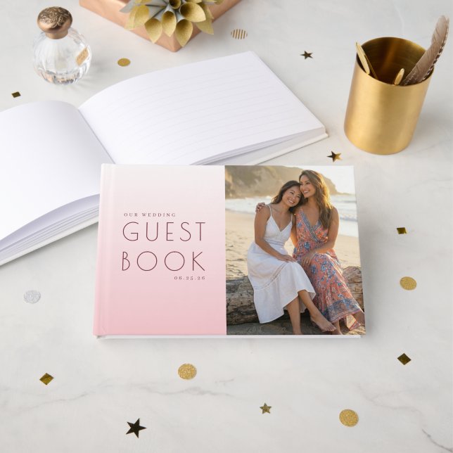 Serene Pink Modern Photo Guest Book (Front Open)