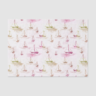 Serene Pink Purple Sailing Boats on Sea Pattern Tissue Paper