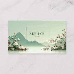 Serene Pink Rose Misty Mountain Lake Landscape Business Card