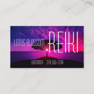Serene Pink Sunset and Tree Reiki Business Card