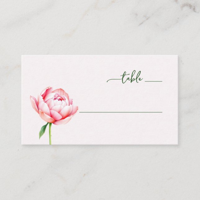 Serene Pink Watercolor Peony Place Card (Front)
