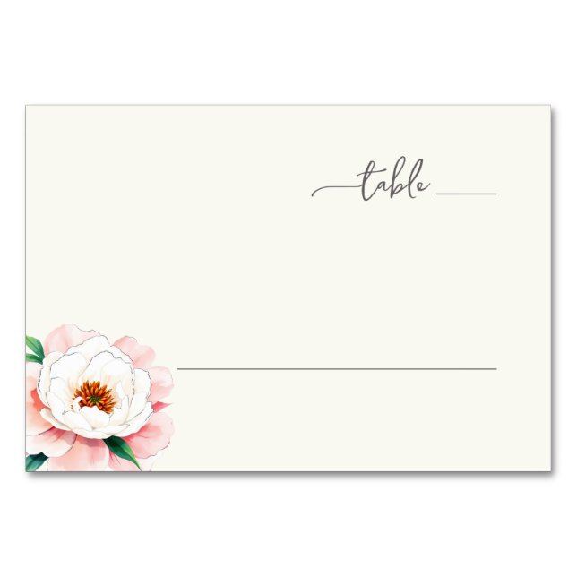 Serene Pink Watercolor Peony Table Number (Front)