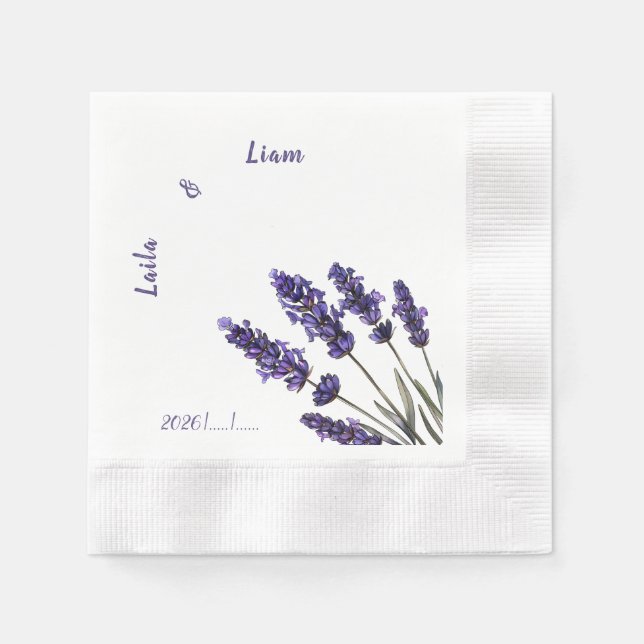Serene Provence Lavender Floral Wedding Napkins (Front)
