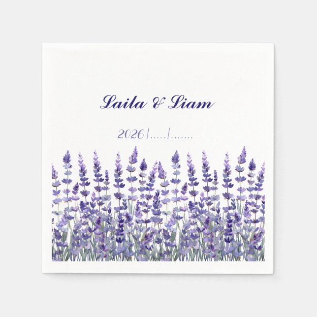 Serene Provence Lavender Floral Wedding Napkins (Front)