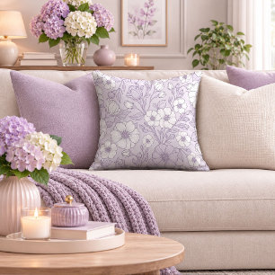 Serene Purple Botanical Garden Throw Pillow Decor