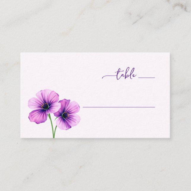 Serene Purple Floral Place Card (Front)