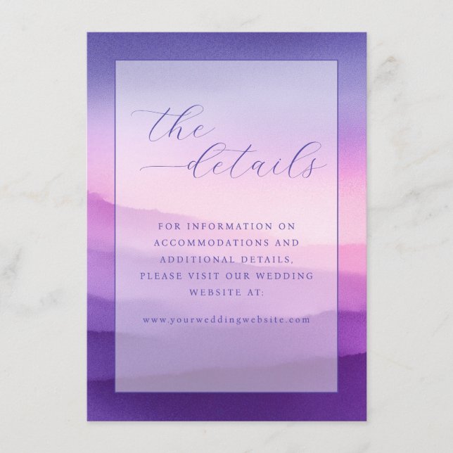 Serene Purple Gradient Wedding Details Card (Front)
