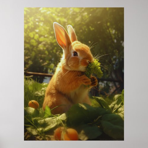 Serene Rabbit Grazing Amidst Lush Foliage Poster
