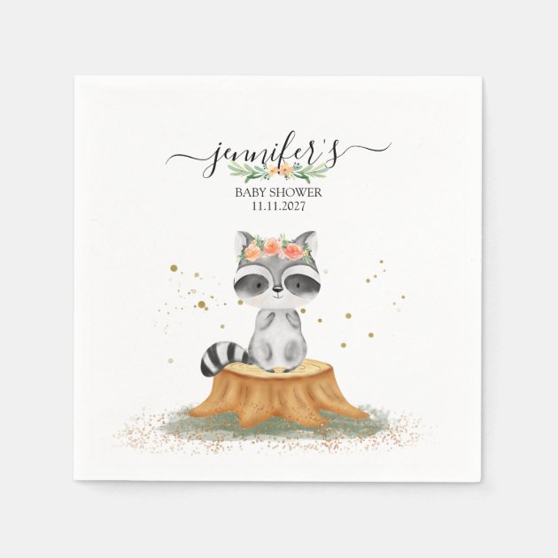 Serene Raccoon Forest Baby Party Napkins