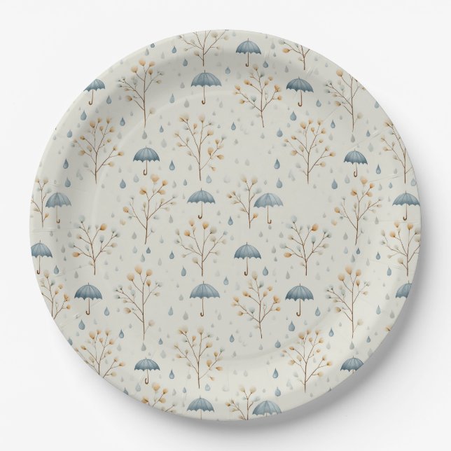 Serene Rain Garden Floral Pattern (10) Paper Plates (Front)