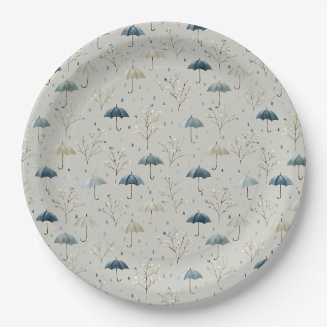 Serene Rain Garden Floral Pattern (11) Paper Plates (Front)