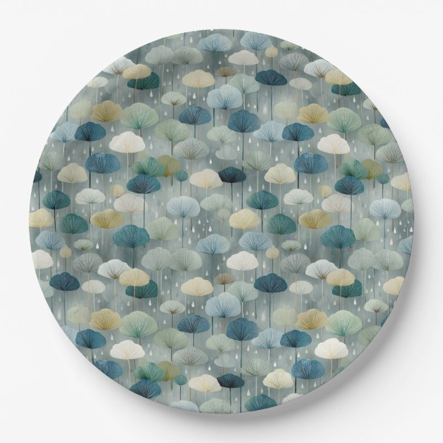 Serene Rain Garden Floral Pattern (1) Paper Plates (Front)