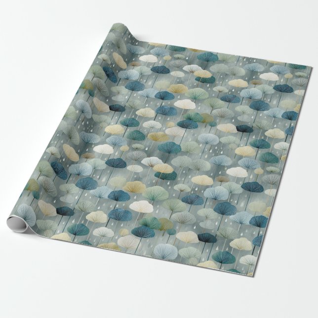 Serene Rain Garden Floral Pattern (1) Wrapping Paper (Unrolled)